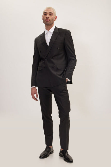 Super 120s Merino Wool Double-Breasted Suit - Jet Black
