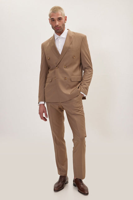 Super 120s Merino Wool Double-Breasted Suit - Khaki
