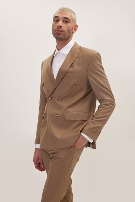Super 120s Merino Wool Double-Breasted Suit - Khaki