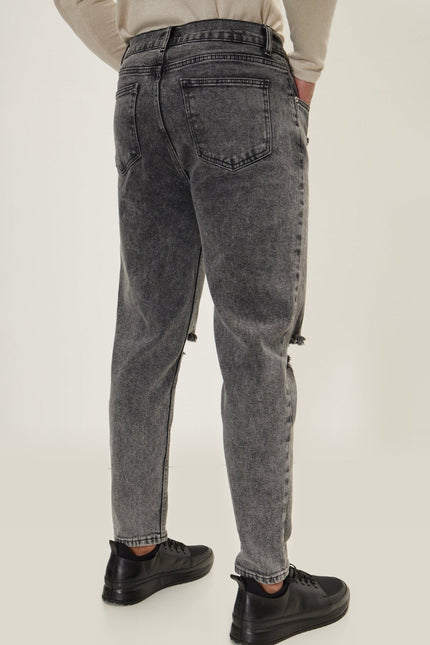 Distressed Straight Leg Denim Jean - Faded Black