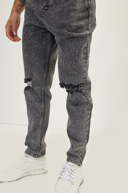 Distressed Tapered Denim Jeans - Black