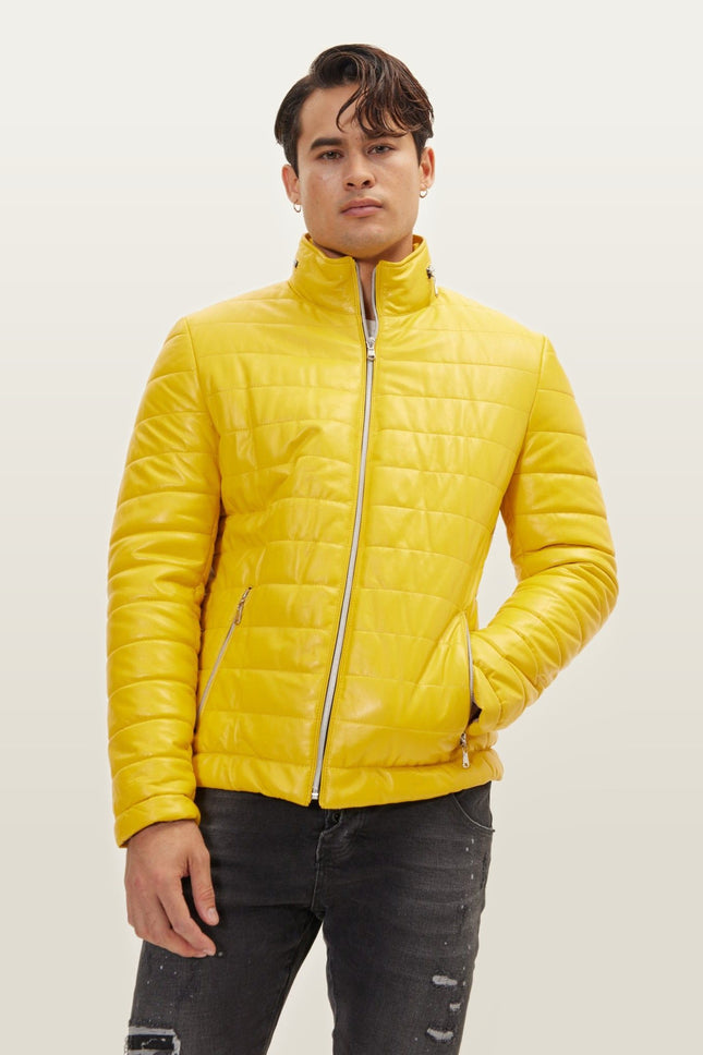 Lambskin Leather Puffer Jacket - Yellow