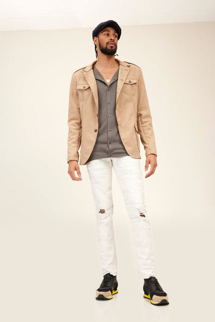 Microsuede Safari Jacket - Stone