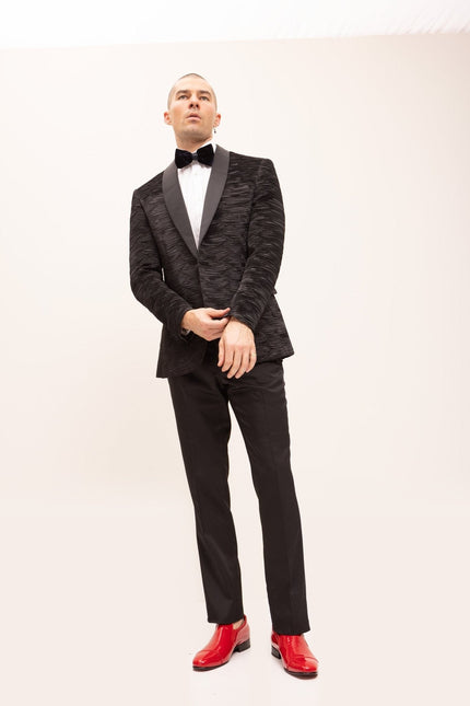 Allover Pleated Satin Tuxedo Jacket - Jet Black