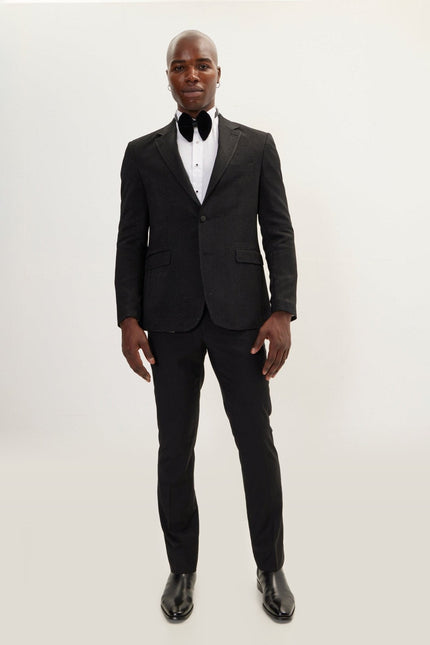 Jacquard Notch Lapel Dinner Jacket - Black