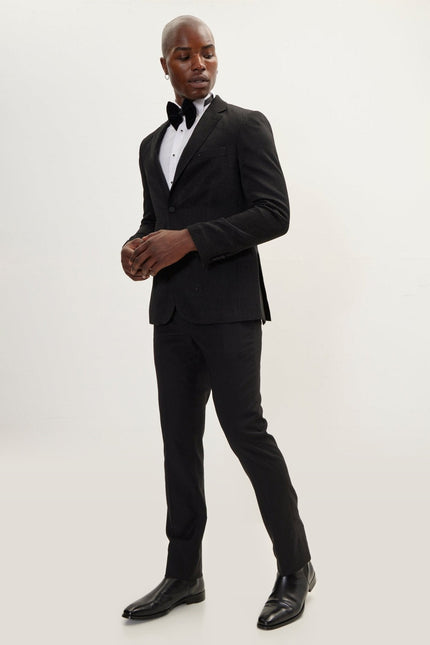 Jacquard Notch Lapel Dinner Jacket - Black