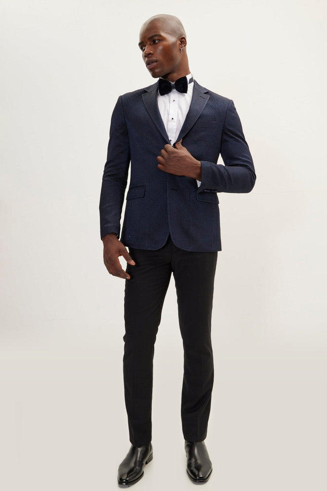 Jacquard Notch Lapel Dinner Jacket - Navy