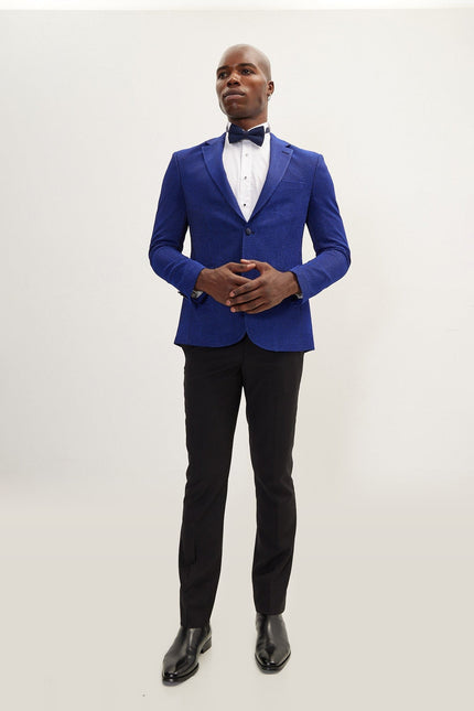 Jacquard Notch Lapel Dinner Jacket - Jacquard Electric Blue