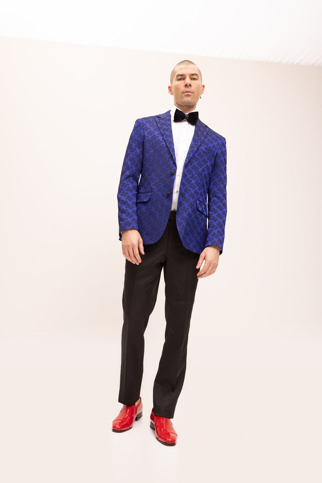 Jacquard Notch Lapel Dinner Jacket - Striking Electric Blue