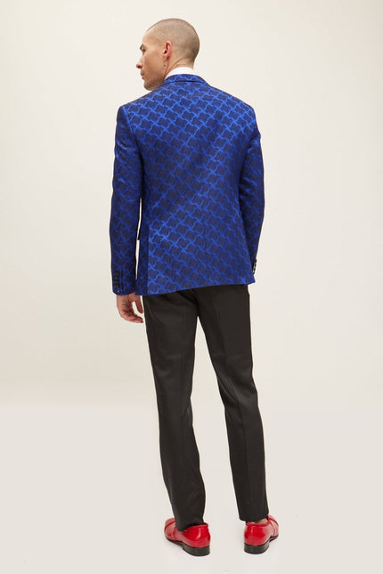 Jacquard Notch Lapel Dinner Jacket - Striking Electric Blue