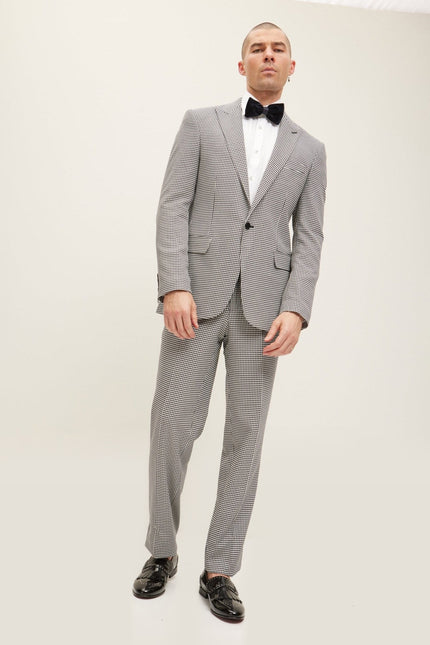 Peak Lapel Wool Houndstooth Suit - Black White