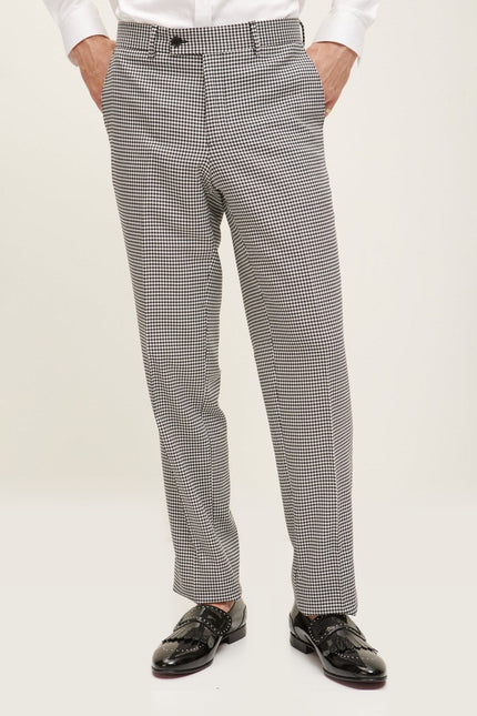 Peak Lapel Wool Houndstooth Suit - Black White