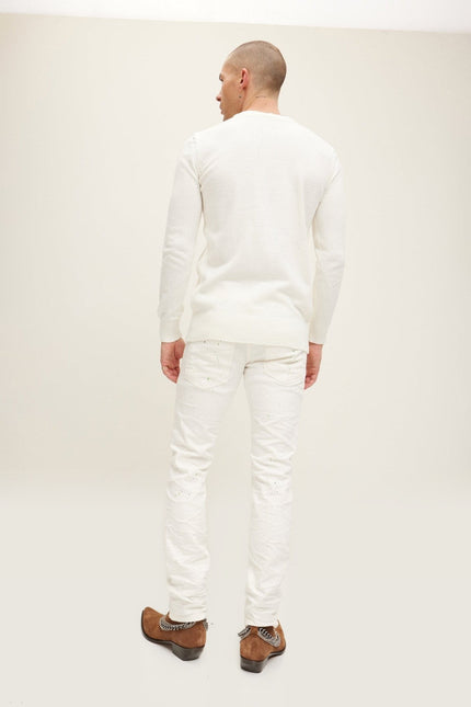 Painted Distressed Cotton Jeans - White