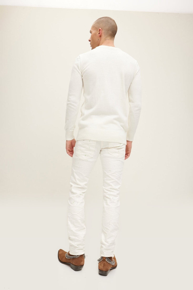 Painted Distressed Cotton Jeans - White