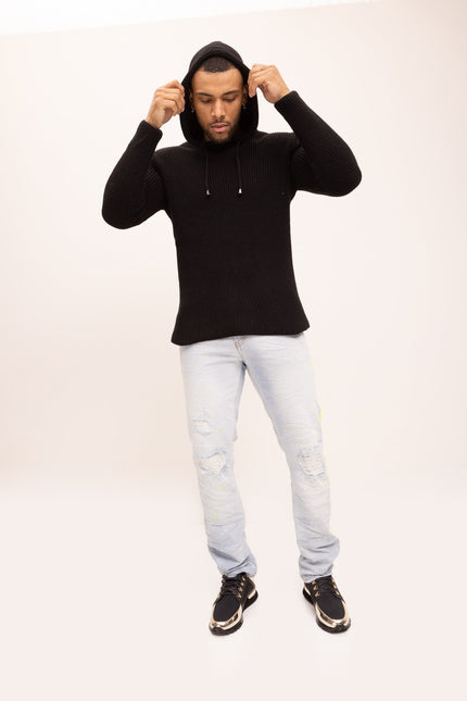 Splatter-Stripe Cotton Jeans - Indigo