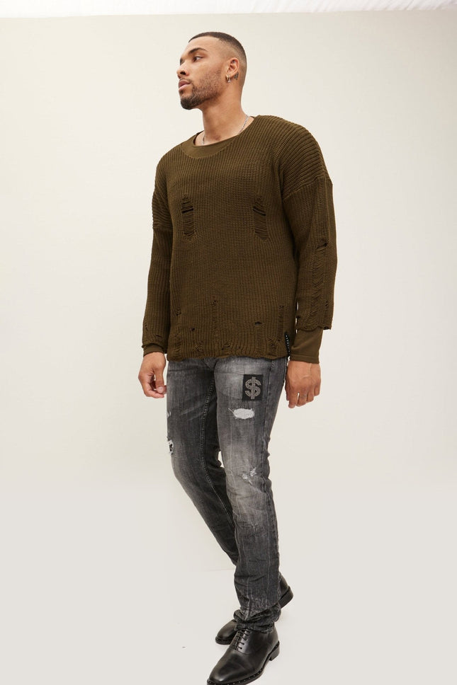 Two Piece Distorted Sweater - Khaki