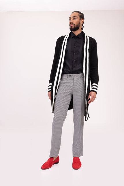 Longline Side Pocket Cardigan - Black White