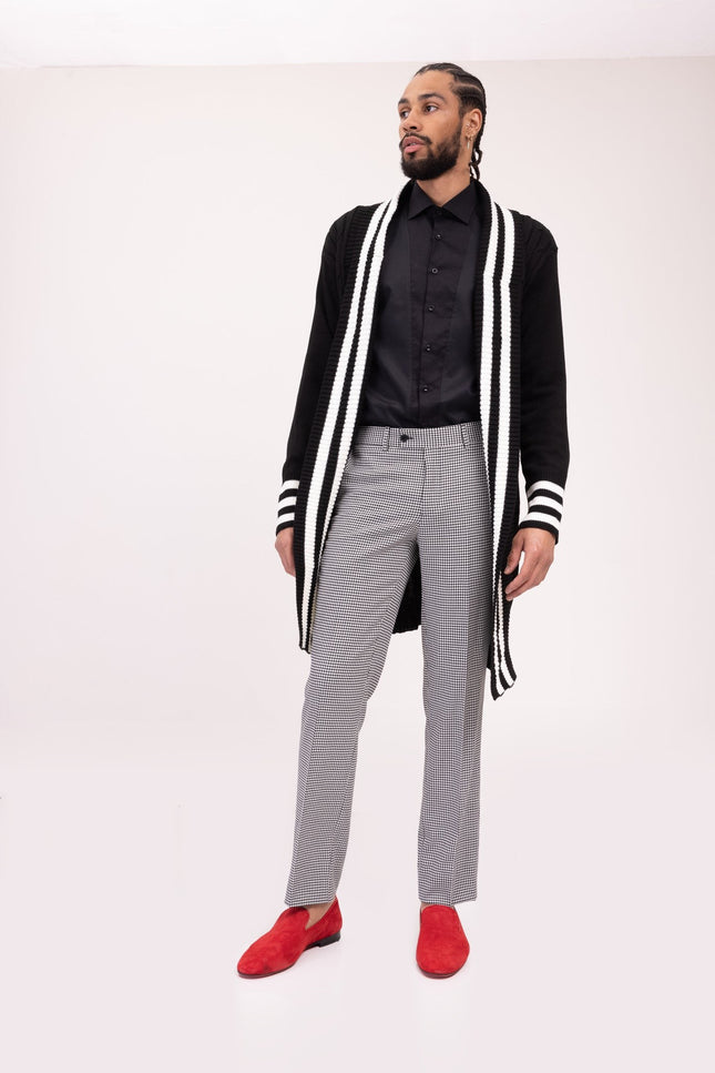 Longline Side Pocket Cardigan - Black White