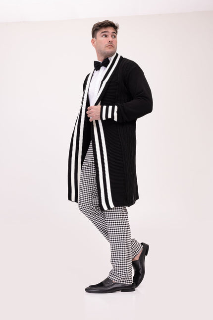 Longline Side Pocket Cardigan - Black White