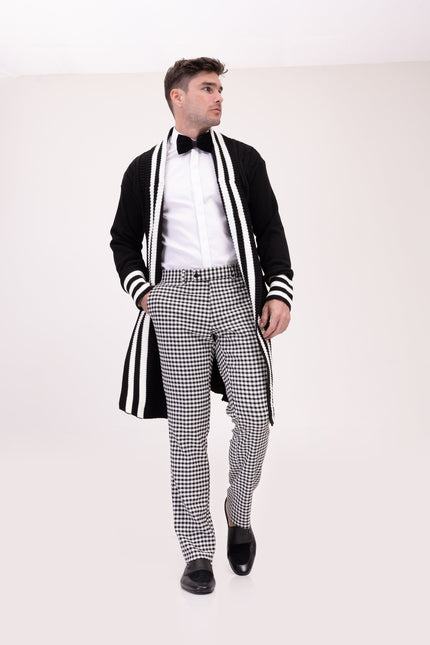 Longline Side Pocket Cardigan - Black White