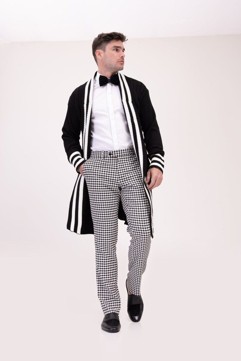Longline Side Pocket Cardigan - Black White