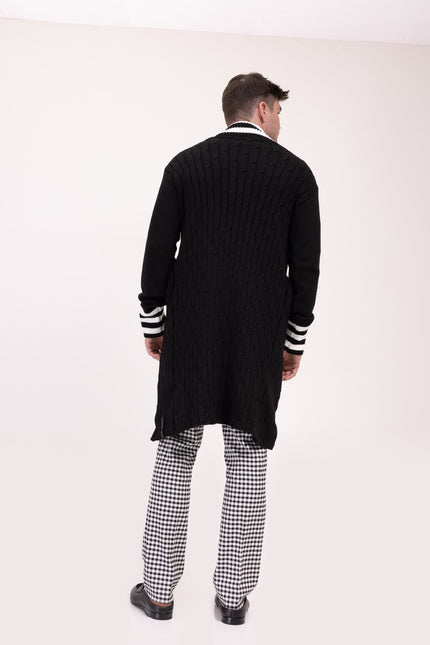 Longline Side Pocket Cardigan - Black White