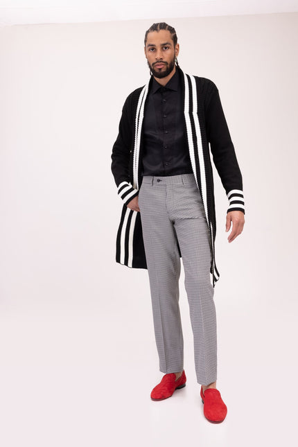 Longline Side Pocket Cardigan - Black White