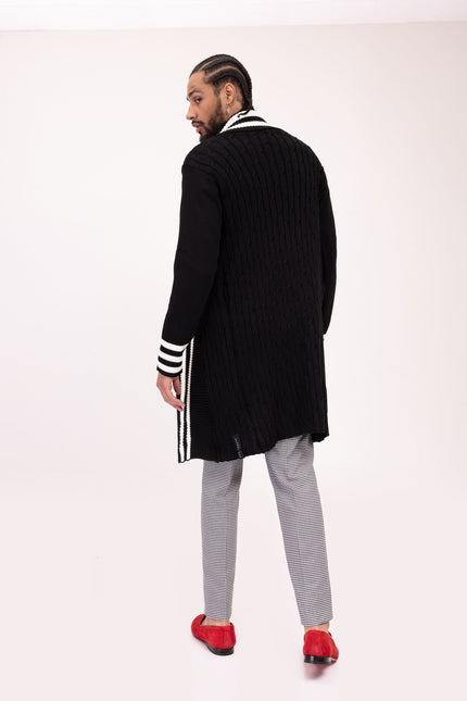 Longline Side Pocket Cardigan - Black White