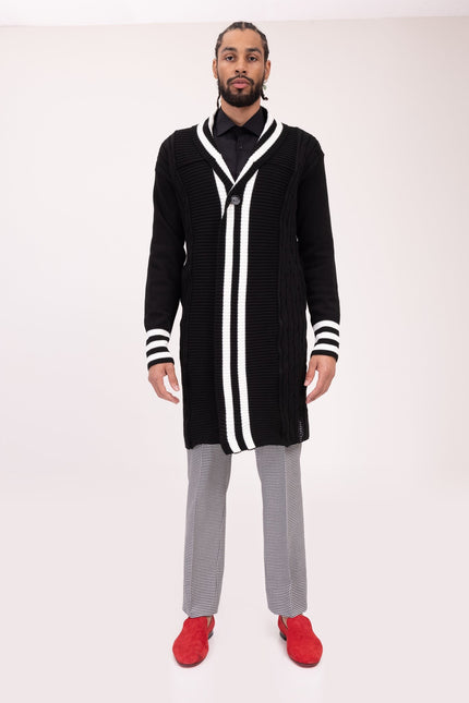 Longline Side Pocket Cardigan - Black White