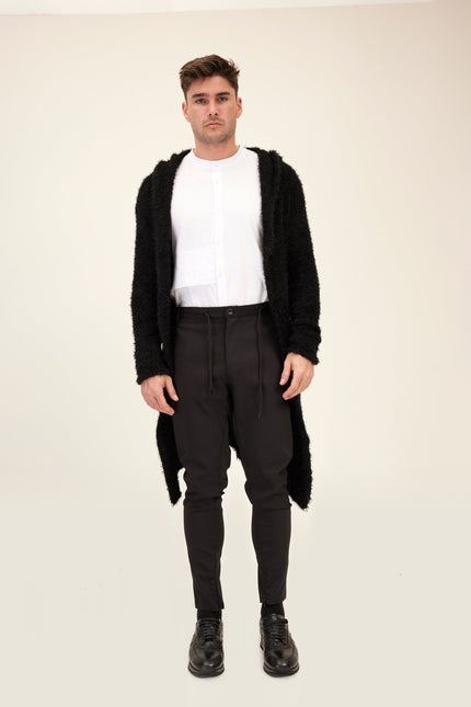 Fuzzy Long Cardigan - Black