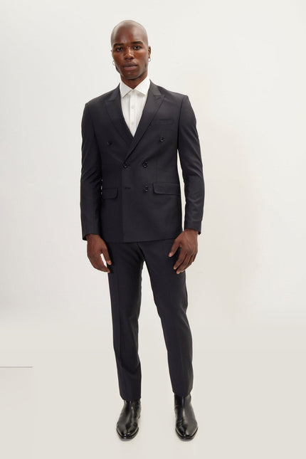 Super 120s Merino Wool Double-Breasted Suit - Charcoal Navy