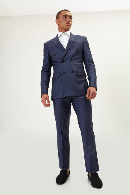 Super 120s Merino Wool Double-Breasted Suit - Navy