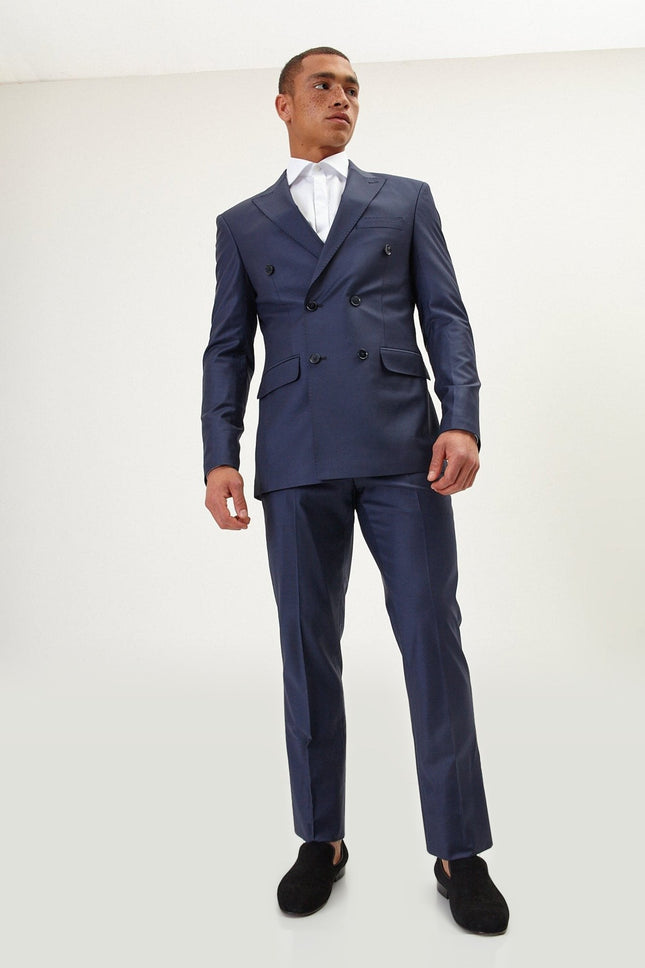 Super 120s Merino Wool Double-Breasted Suit - Navy