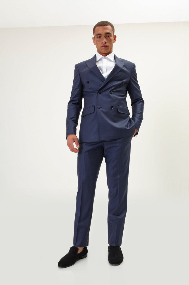 Super 120s Merino Wool Double-Breasted Suit - Dark Navy