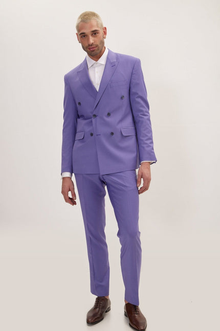 Super 120s Merino Wool Double-Breasted Suit - Violet
