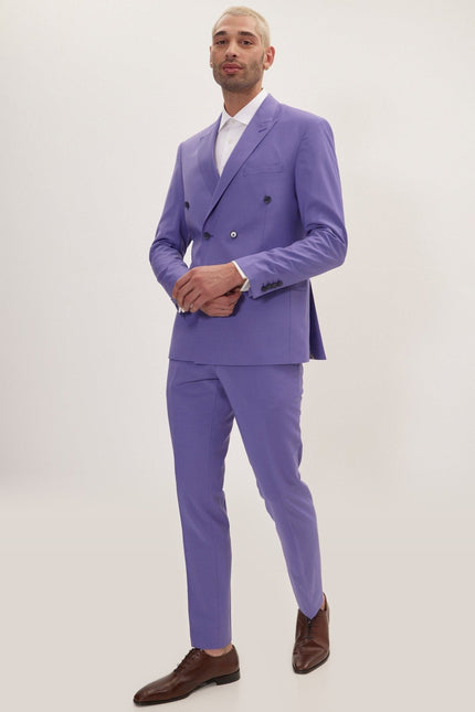 Super 120s Merino Wool Double-Breasted Suit - Violet