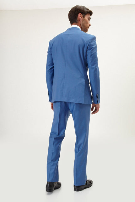 Super 120s Merino Wool Double-Breasted Suit - Provence Blue