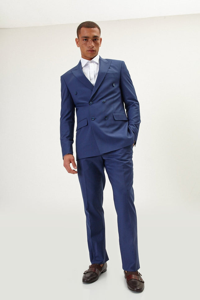 Super 120s Merino Wool Double-Breasted Suit - Dark Blue