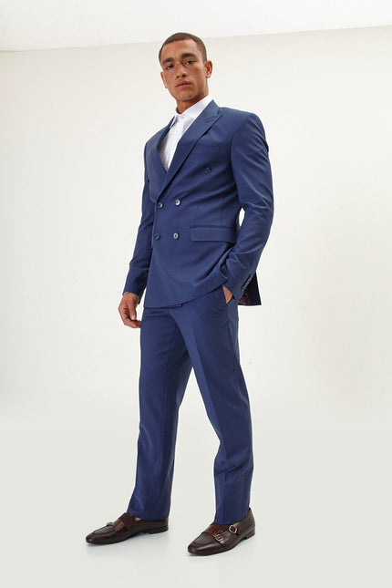 Super 120s Merino Wool Double-Breasted Suit - Dark Blue