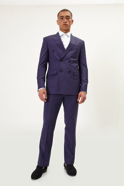 Super 120s Merino Wool Double-Breasted Suit - Aubergine Purple