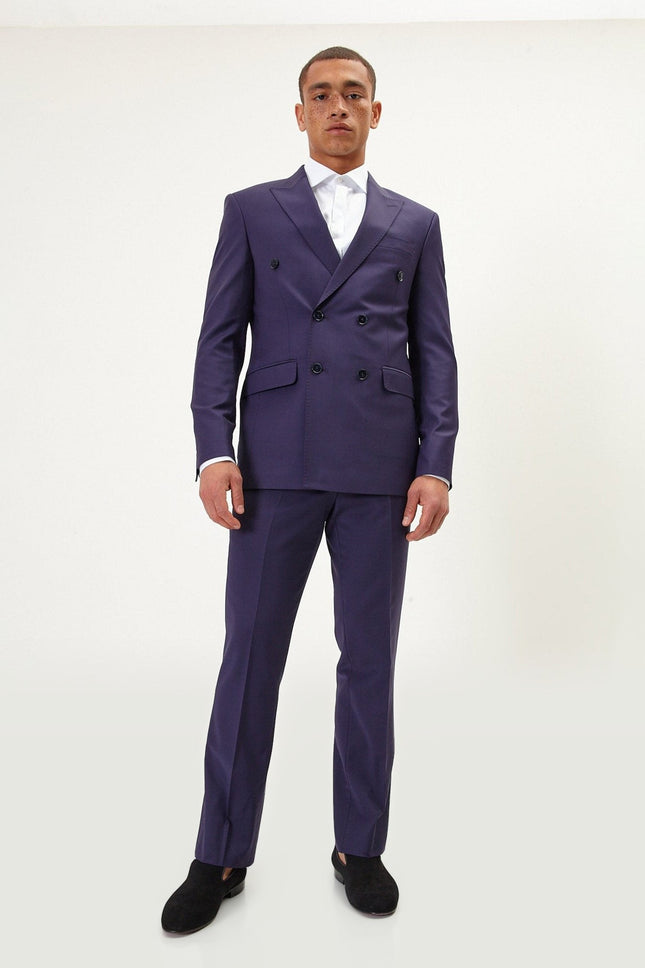 Super 120s Merino Wool Double-Breasted Suit - Aubergine Purple