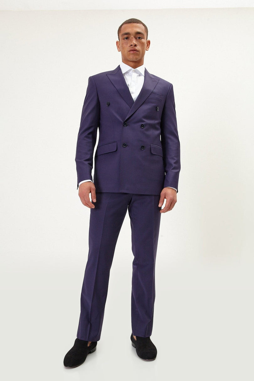Super 120s Merino Wool Double-Breasted Suit - Aubergine Purple