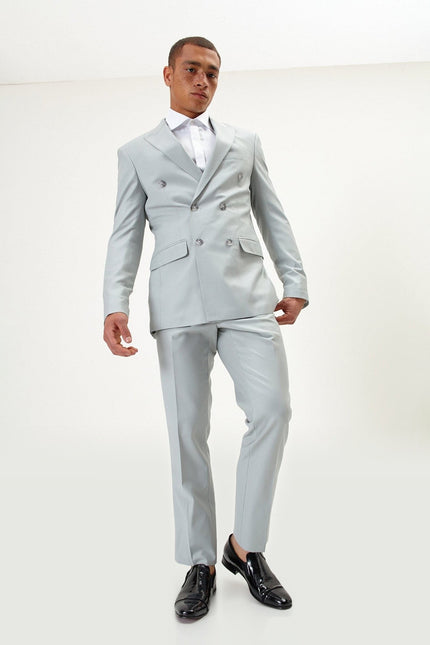 Super 120s Merino Wool Double-Breasted Suit - Sage Tint Grey