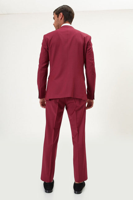 Super 120s Merino Wool Double-Breasted Suit - Burgundy