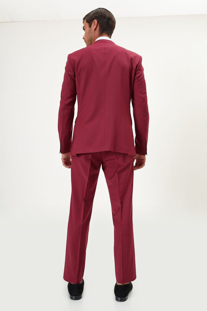 Super 120s Merino Wool Double-Breasted Suit - Burgundy