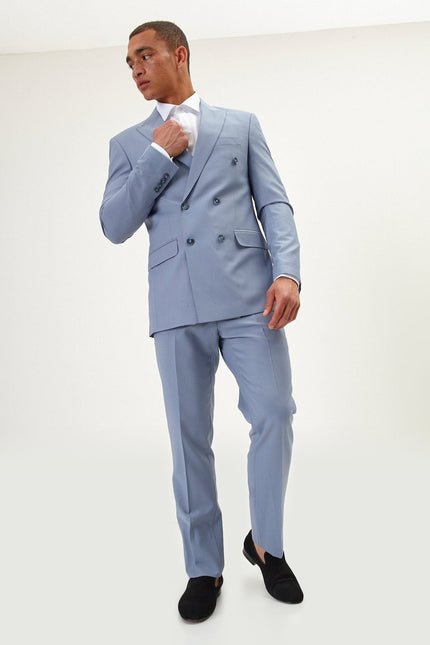 Super 120s Merino Wool Double-Breasted Suit - Monument Grey Ish Blue