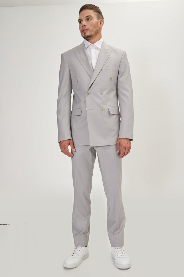 Super 120s Merino Wool Double-Breasted Suit - Smoke Grey