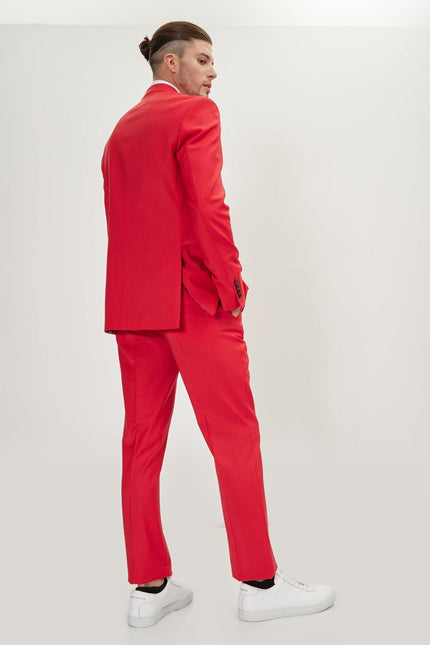 Super 120s Merino Wool Double-Breasted Suit - Valentine Red