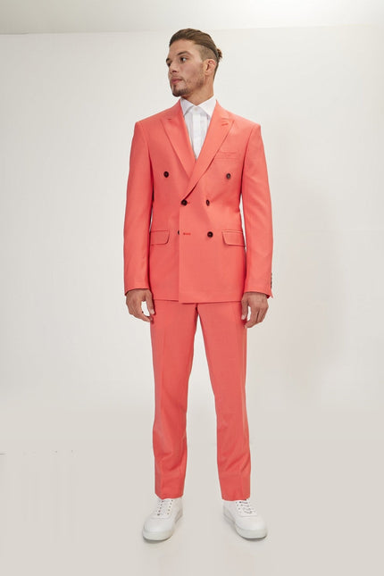 Super 120s Merino Wool Double-Breasted Suit - Salmon