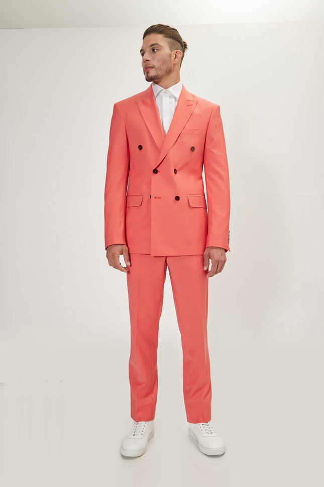 Super 120s Merino Wool Double-Breasted Suit - Salmon